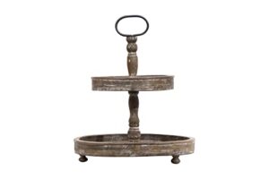 creative co-op distressed brown wood metal handle two-tier tray 15 x 15 inch