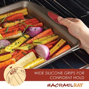 Rachael Ray Cucina Nonstick Bakeware Set Baking Cookie Sheets Cake Muffin Bread Pan, 10 Piece, Latte Brown with Cranberry Red Grips