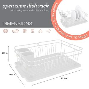 Kitchen Details 3 Piece Twisted Chrome Dish Drying Rack | Cutlery Basket | Drain Tray | Countertop | Sink | White