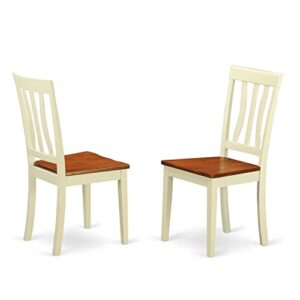 east west furniture anc-whi-w dining room slat back solid wood seat chairs, set of 2, buttermilk & cherry