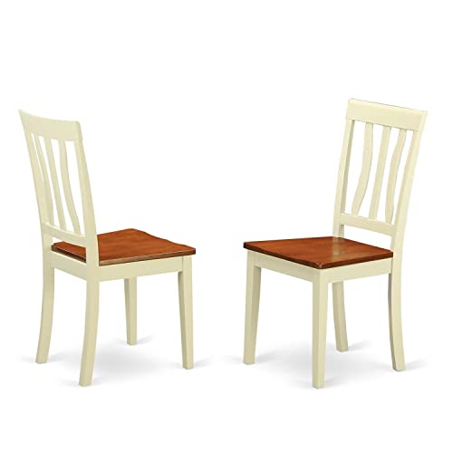 East West Furniture ANC-WHI-W Dining Room Slat Back Solid Wood Seat Chairs, Set of 2, Buttermilk & Cherry