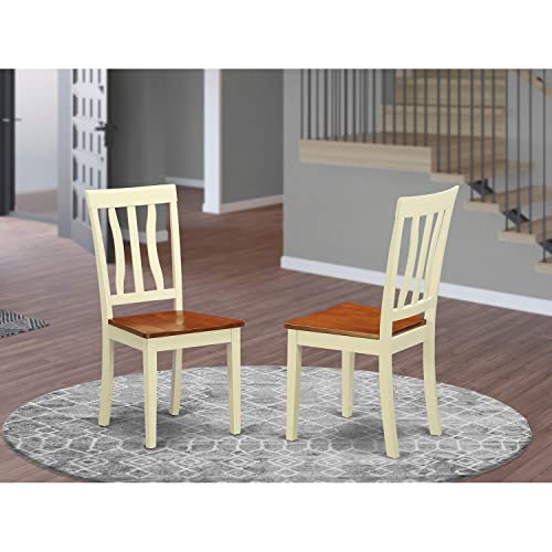East West Furniture ANC-WHI-W Dining Room Slat Back Solid Wood Seat Chairs, Set of 2, Buttermilk & Cherry