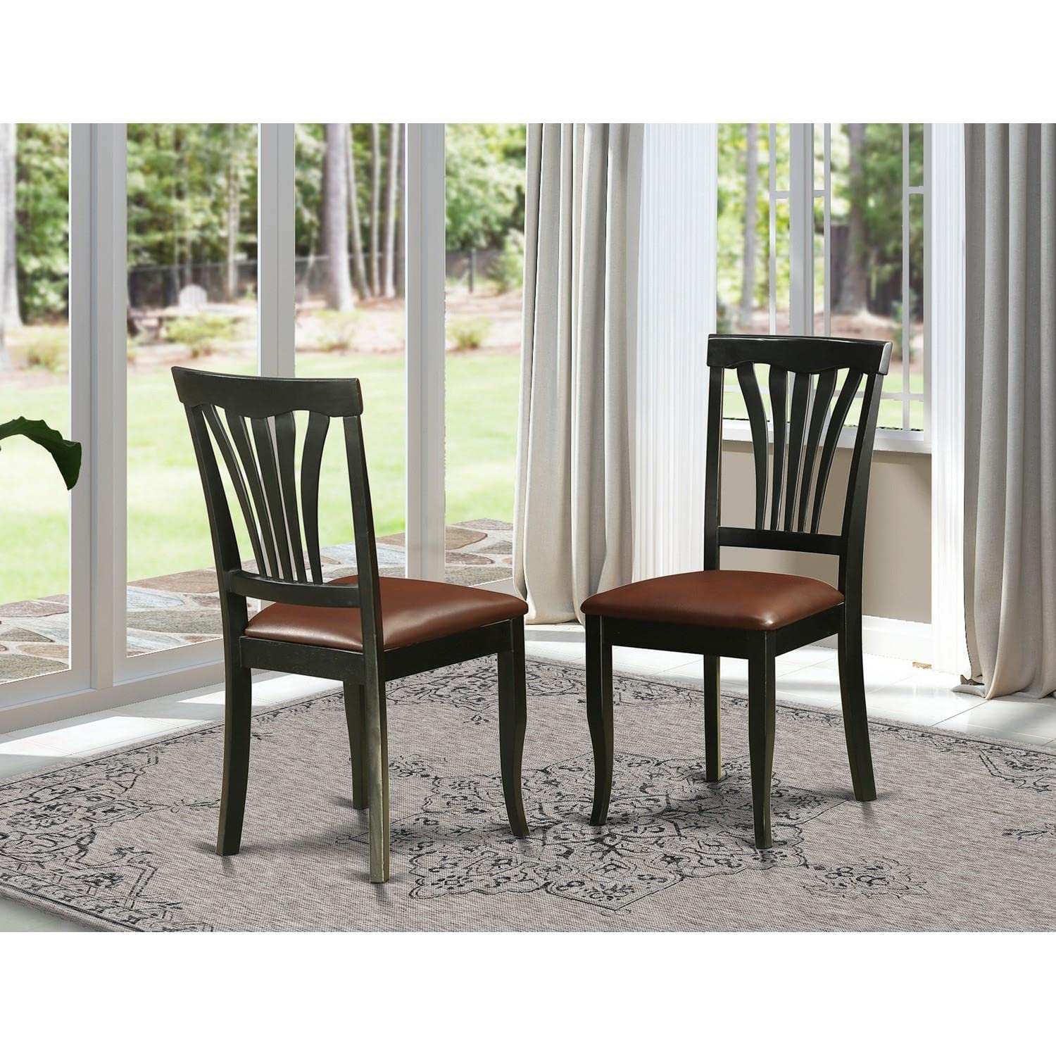 East West Furniture AVC-BLK-LC Dining Faux Leather Upholstered Wooden Chairs, Set of 2, Black