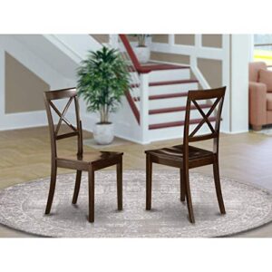 east west furniture boc-cap-w dining room cross back solid wood seat chairs, set of 2, cappuccino