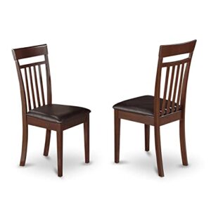east west furniture cac-mah-lc capri kitchen dining chairs - faux leather upholstered solid wood chairs, set of 2, mahogany