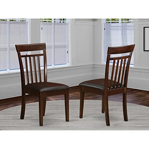 East West Furniture CAC-MAH-LC Capri Kitchen Dining Chairs - Faux Leather Upholstered Solid Wood Chairs, Set of 2, Mahogany