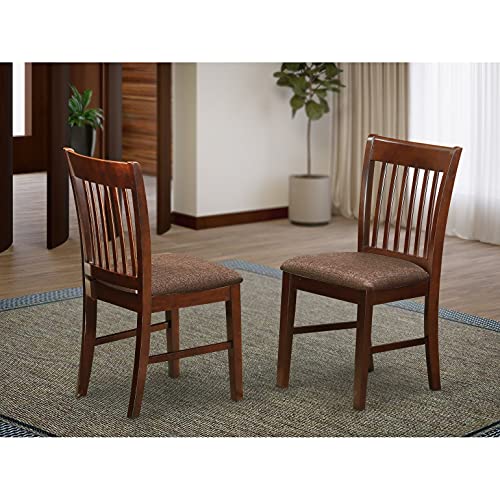 East West Furniture NFC-MAH-C Norfolk Dinette Chairs - Linen Fabric Upholstered Wooden Chairs, Set of 2, Mahogany