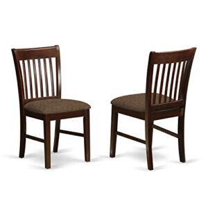 East West Furniture NFC-MAH-C Norfolk Dinette Chairs - Linen Fabric Upholstered Wooden Chairs, Set of 2, Mahogany