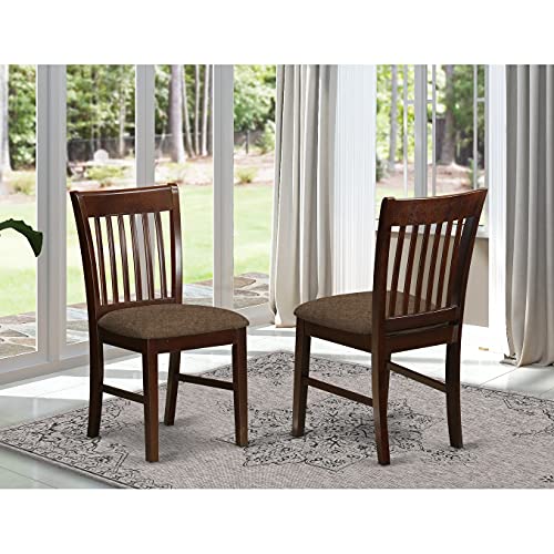 East West Furniture NFC-MAH-C Norfolk Dinette Chairs - Linen Fabric Upholstered Wooden Chairs, Set of 2, Mahogany