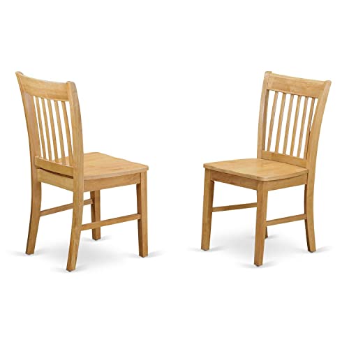 East West Furniture NFC-OAK-W Norfolk Dining Slat Back Wooden Seat Chairs, Set of 2