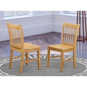 East West Furniture NFC-OAK-W Norfolk Dining Slat Back Wooden Seat Chairs, Set of 2