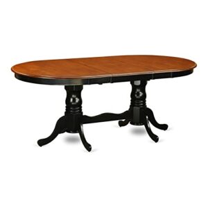 east west furniture pvt-blk-tp plainville modern dining table - an oval kitchen table top with butterfly leaf & double pedestal base, 42x78 inch, black & cherry