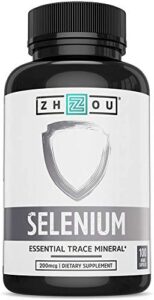 zhou selenium 200mcg | for thyroid, prostate and heart health | essential trace mineral with superior absorption | no yeast | 100 veg caps