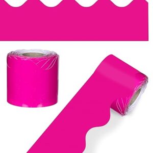 Carson Dellosa 36 Ft Scalloped Hot Pink Bulletin Board Borders, Classroom Borders for Bulletin Board, White Board, Cork Board, Locker, and Classroom Décor, Bulletin Board Trim