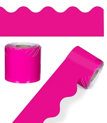 Carson Dellosa 36 Ft Scalloped Hot Pink Bulletin Board Borders, Classroom Borders for Bulletin Board, White Board, Cork Board, Locker, and Classroom Décor, Bulletin Board Trim