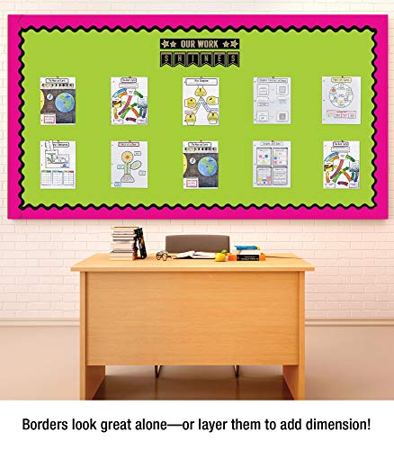 Carson Dellosa 36 Ft Scalloped Hot Pink Bulletin Board Borders, Classroom Borders for Bulletin Board, White Board, Cork Board, Locker, and Classroom Décor, Bulletin Board Trim