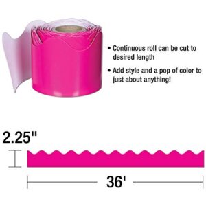 Carson Dellosa 36 Ft Scalloped Hot Pink Bulletin Board Borders, Classroom Borders for Bulletin Board, White Board, Cork Board, Locker, and Classroom Décor, Bulletin Board Trim