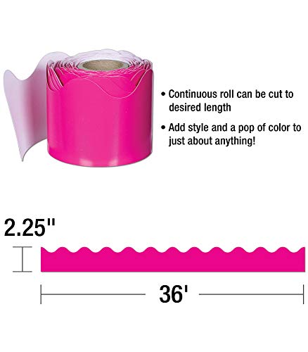 Carson Dellosa 36 Ft Scalloped Hot Pink Bulletin Board Borders, Classroom Borders for Bulletin Board, White Board, Cork Board, Locker, and Classroom Décor, Bulletin Board Trim