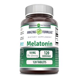 Amazing Formulas Melatonin 10mg 120 Tablets Supplement | Non GMO | Gluten Free | Made in USA