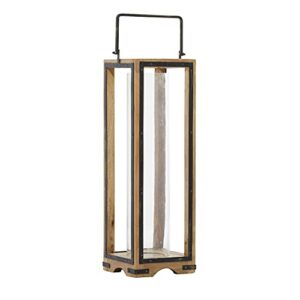 Deco 79 Mango Wood Handmade Pillar Candle Lantern, 8" x 8" x 31", Brown