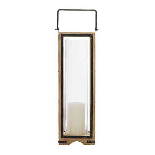 Deco 79 Mango Wood Handmade Pillar Candle Lantern, 8" x 8" x 31", Brown