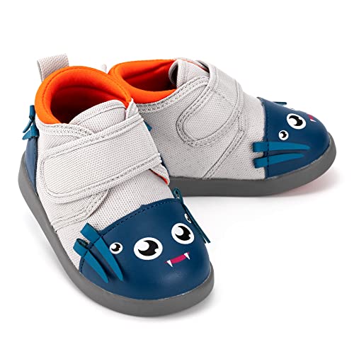 ikiki Spider Squeaky Shoes for Toddlers w/Adjustable Squeaker, Gray Girl or Boy Shoes (Size 7, Silk Von Webster)