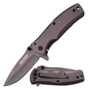 tac force spring assisted folding pocket knife –grey tinite coated stainless steel blade and handle, frame lock and pocket clip, tactical, edc, rescue - tf-848