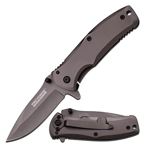 TAC FORCE Spring Assisted Folding Pocket Knife –Grey TiNite Coated Stainless Steel Blade and Handle, Frame Lock and Pocket Clip, Tactical, EDC, Rescue - TF-848