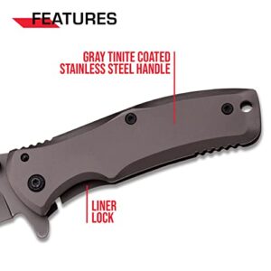 TAC FORCE Spring Assisted Folding Pocket Knife –Grey TiNite Coated Stainless Steel Blade and Handle, Frame Lock and Pocket Clip, Tactical, EDC, Rescue - TF-848