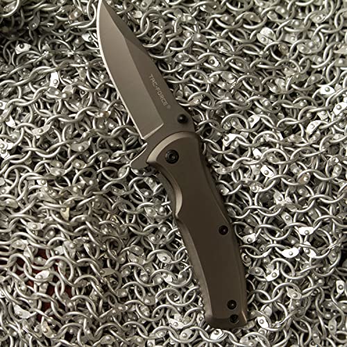 TAC FORCE Spring Assisted Folding Pocket Knife –Grey TiNite Coated Stainless Steel Blade and Handle, Frame Lock and Pocket Clip, Tactical, EDC, Rescue - TF-848