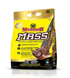 mammoth mass: weight gainer, high calorie protein powder workout smoothie shake, meal replacement, low sugar, whey isolate concentrate, casein protein blend, weight training, high protein (chocolate, 5lb)
