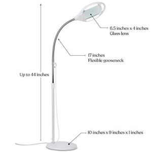 Brightech LightView Pro Magnifying Floor Lamp - Hands Free Magnifier with Bright LED Light for Reading - Work Light with Flexible Gooseneck - Standing Mag Lamp