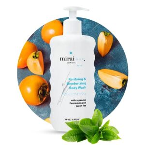 mirai clinical body wash for strong body odor - renewing body purifying & deodorizing with natural persimmon & green tea extracts - nonenal body odor eliminator for women & men - 500ml