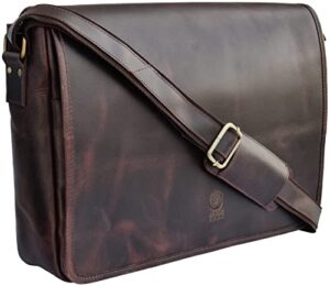rustic town leather messenger bag for men women - top grain leather laptop satchel office shoulder bag (16-inch, dark brown)