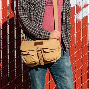 GEARONIC Men Women Vintage Canvas Leather Tote Satchel College Military Shoulder Messenger Sling Crossbody Hiking Bag Backpack For Toiletry Gym Travel Work Laptop-Khaki