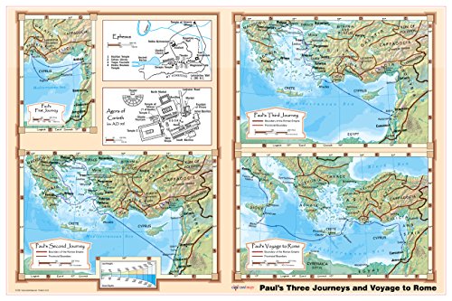 Paul's Journeys and Voyage to Rome - Bible Christian Wall Map Poster 36x24 Laminated