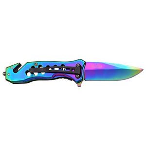 TAC Force Spring Assisted Folding Pocket Knife – Rainbow TiNite Coated Stainless Steel Blade and Handle, Glass Punch and Pocket Clip, Tactical, EDC, Rescue - TF-844