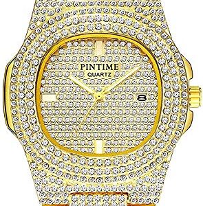 FANMIS Unisex Luxury Crystal Diamond Watches Silver Gold Fashion Quartz Analog Watch Stainless Steel Band Bracelet Big Face Women's Men's