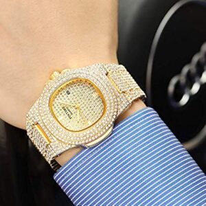 FANMIS Unisex Luxury Crystal Diamond Watches Silver Gold Fashion Quartz Analog Watch Stainless Steel Band Bracelet Big Face Women's Men's