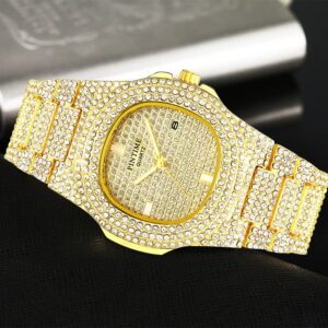 FANMIS Unisex Luxury Crystal Diamond Watches Silver Gold Fashion Quartz Analog Watch Stainless Steel Band Bracelet Big Face Women's Men's