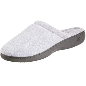 isotoner women's terry slip on clog slipper with memory foam for indoor/outdoor comfort, heather grey rounded, 9.5-10
