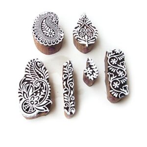 asian leaf and paisley designs wooden block stamps (set of 6)