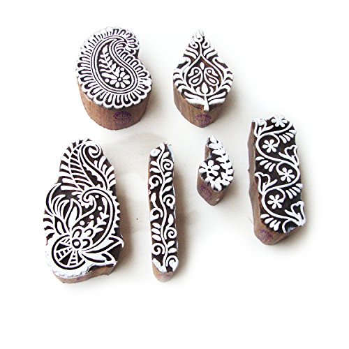 Asian Leaf and Paisley Designs Wooden Block Stamps (Set of 6)