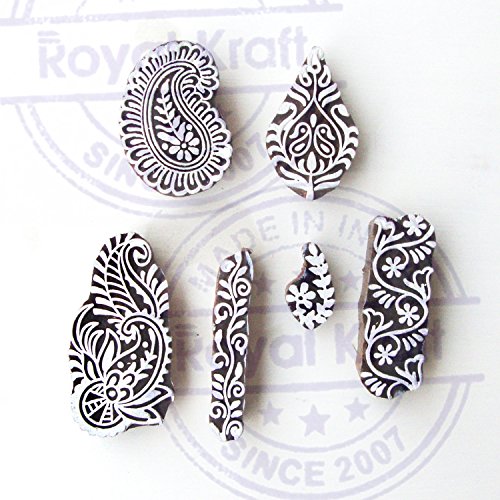 Asian Leaf and Paisley Designs Wooden Block Stamps (Set of 6)