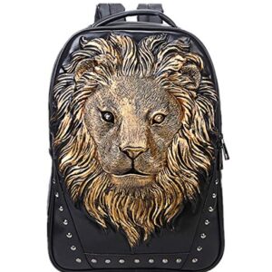 Berchirly Men 3D Lion Head Backpack Casual Daily Use Bookbag Shoulder Outdoor Travel Bag