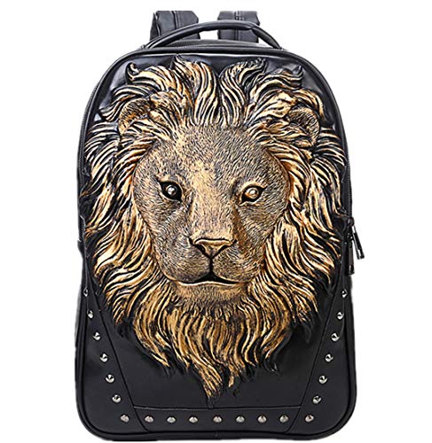 Berchirly Men 3D Lion Head Backpack Casual Daily Use Bookbag Shoulder Outdoor Travel Bag