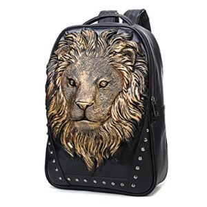 Berchirly Men 3D Lion Head Backpack Casual Daily Use Bookbag Shoulder Outdoor Travel Bag