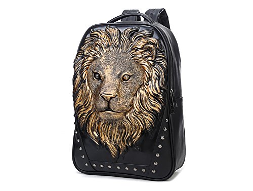 Berchirly Men 3D Lion Head Backpack Casual Daily Use Bookbag Shoulder Outdoor Travel Bag