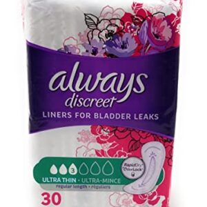 Always Discreet, Incontinence Light Pads, 3 Drops, 30 Pads each (Value Pack of 2)