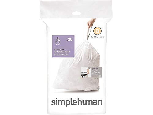 simplehuman Code Q Custom Fit Drawstring Trash Bags in Dispenser Packs, 50-65 Liter / 8 Gallon, White – 240 Liners
